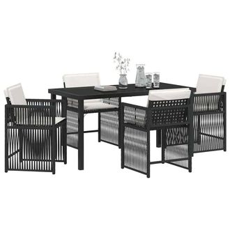 Berkfield Home Soft 5 Piece Garden Dining Set with Cushions Black Poly Rattan