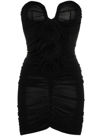 Magda Butrym floral-appliqu&eacute; ruched minidress - Black