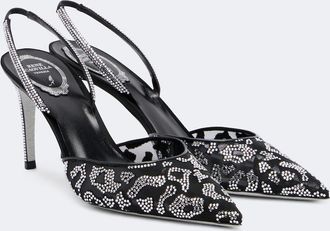 Rene Caovilla Embellished mesh slingback pumps
