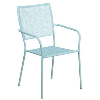 Flash Furniture Sky Blue Indoor-Outdoor Steel Patio Arm Chair with Square Back