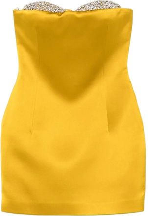 New Arrivals Kleedjes, Dames, Geel, XS, Satijn, Strapatte satijnen jurk met kristalversiering