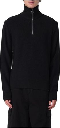 Paul & Shark Truien & Vesten, Heren, Zwart, L, Ribgebreide Sweater met Halve Rits