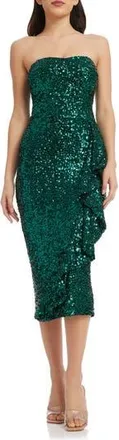 Dress The Population Alexis Sequin Strapless Sheath Dress in Deep Emerald at Nordstrom Rack, Size Small