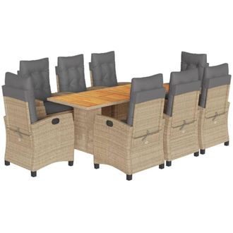vidaXL Set Comedor De Jard&iacute;n 9 Pzas Con Cojines Rat&aacute;n Sint&eacute;tico Beige Vidaxl