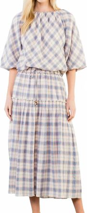 THML Clothing Eliza Midi Skirt In Blue Multi
