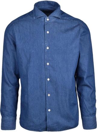 LUIGI BORRELLI NAPOLI Overhemden, Heren, Blauw, L, Katoen, Casual Shirt