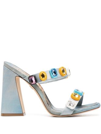 Roberto Cavalli crystal-embellished graphic-print sandals - Blue