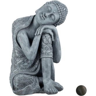Relaxdays Relaxdays Statua del Buddha con Testa Piegata, XL 60cm, da Giardino, Decorativa, in Resina, Impermeabile, Grigio