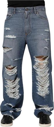 Dolce & Gabbana Versleten Logo Plaque Denim Jeans - Heren - Regular Fit Jeans - Blauw - M - Denim - Jeans