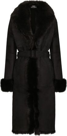 Dolce & Gabbana belted coat - women - Lambskin/Artificial Fur - 36 - Black