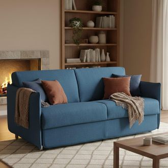 Dmora Sof&aacute; Cama 2 Plazas Pandora, Sof&aacute; Convertible Para Sal&oacute;n, Acolchado, Desenfundable, Calidad 100% Made In Italy, 180x95 H90 Cm, Azul - Dmora