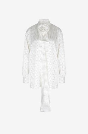 Ermanno Scervino Getupfte Seidensatinbluse mit Bl&uuml;tenbrosche