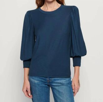 Nation Ltd Loren Smocked Peasant Tee In Azure