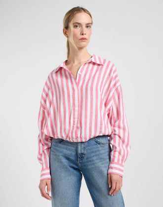Lee Langarmbluse LEE Lee Leinenhemd Elasticated Shirt, Damen, Gr. XS, pink, Obermaterial: 54% Leinen LI. 46% Viskose CV., Blusen Langarmbluse