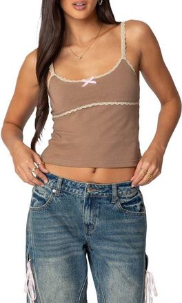 Edikted Elin Lace Trim Camisole in Brown at Nordstrom, Size Small