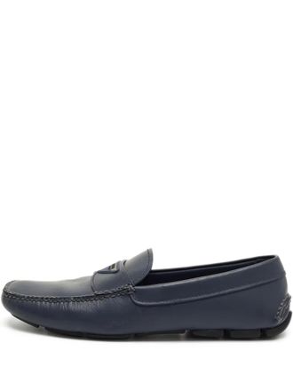 Prada leather logo-detail loafers - Blue