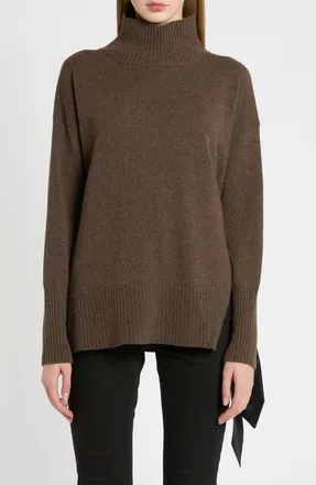 Marella Silk Detail Mock Neck Sweater in Dark Brown at Nordstrom, Size X-Small