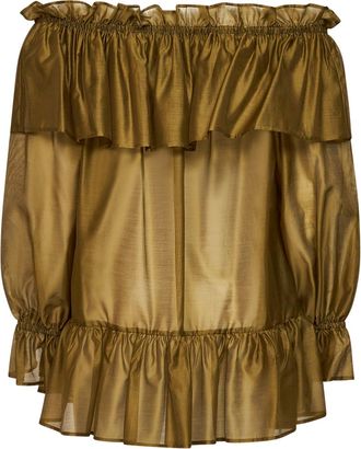 Blanca Vita Womens Off-The-Shoulder Tunic Cevil Green Lyocell Shirt