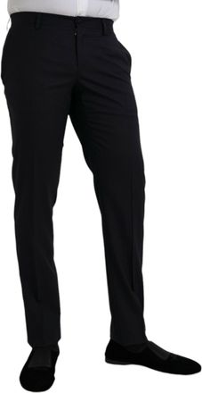 Dolce & Gabbana Mens Dark Blue Wool Slim Fit Formal Pants Virgin Silk Polyester