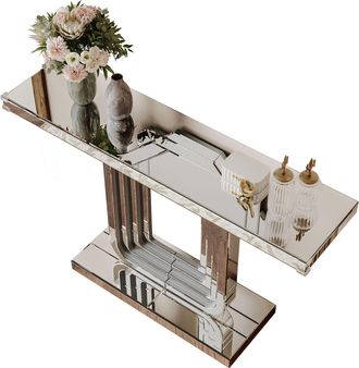 STILVORA Consola Espejada Con Base En U, Resistente A Ara&ntilde;azos, Estilo Glamour Moderno, Recibidor, En Vidrio Y Mdf, 120&times;40&times;80 Cm, Plata
