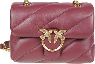 Pinko Burgundy Love Mini Puff Maxi Quilt Sheepskin Shoulder Bag