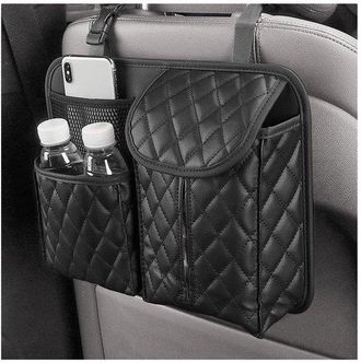 No Brand Organizador Impermeable Para El Asiento Trasero Del Coche - Bolsa De Almacenamiento Para El Maletero - Piel Sint&eacute;tica - 3 Compartimentos - Correas De 