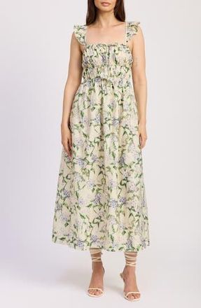 En Saison Charleston Ruffle Shirred Midi Sundress in Natural Indigo at Nordstrom Rack, Size X-Small
