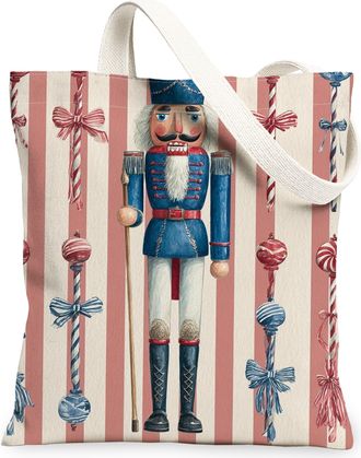 Generic Nutcracker Canvas Tote Bags, Vintage Holiday Pattern Reusable Bags, Decorative Lightweight Washable Shoulder Strap for Gym, Multicolor, 13x15 Inch