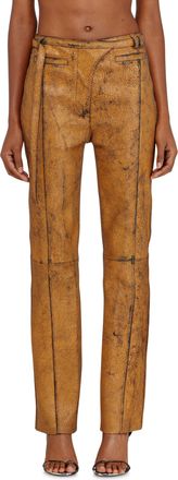 Diesel Leather pants with crackled effect - Pants - Woman - Brown