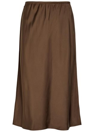 Vince Satin Slip Midi Skirt - Brown - XL (UK16 / XL)