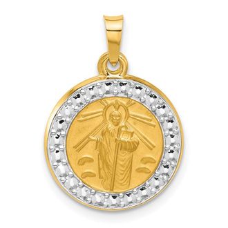 Diamond2Deal 14k Yellow Gold with White Rhodium Hollow St. Jude Thaddeus Medal