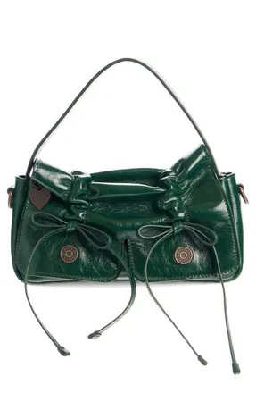Acne Studios Micro Multipocket Crinkled Leather Handbag in Dark Green at Nordstrom