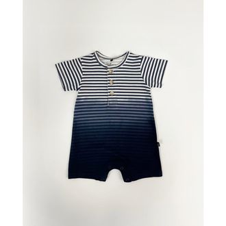 Deux par Deux Short Sleeve Gradient Stripes Organic Cotton Romper in Striped Gradient Blue at Nordstrom, Size 18M