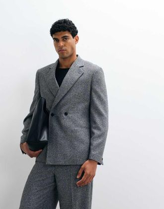 Asos Giacca da abito doppiopetto slim grigio sale e pepe