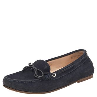 Tod's Tods Navy Blue Leather Bow Slip On Loafers