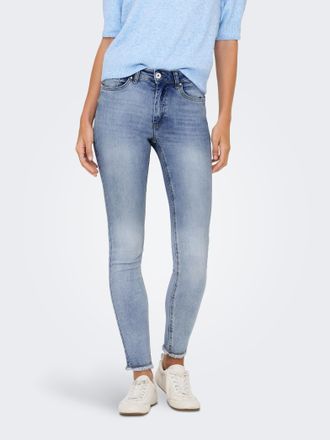 Only Ankle-Jeans ONLY ONLBLUSH MID SK ANK RAW DNM REA694 NOOS, Damen, Gr. XS (34), L&auml;nge 30, blau (medium blau), Denim/Jeans, Obermaterial: 92% Baumwolle, 