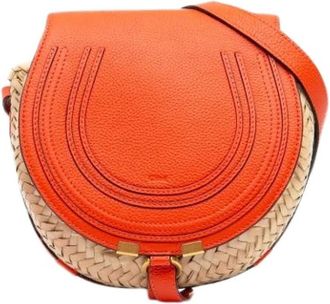 Chlo&eacute; Pre-owned Raffia Crossbody Bag - Dames - Vintage Schoudertas - Oranje - ONE Size - Leer - Vintage