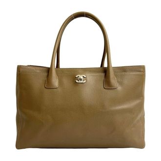 Chanel Beige Grained Calfskin Handbag Tote Bag (Pre-Owned)