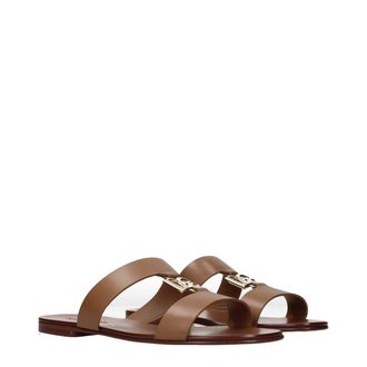Dolce & Gabbana Leather Slippers - Brown