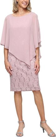 S.L. Fashions Chiffon Capelet Floral Lace Cocktail Dress in Blush at Nordstrom, Size 12