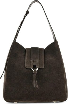 Hogan Brown Suede Flap Tassel Handbag