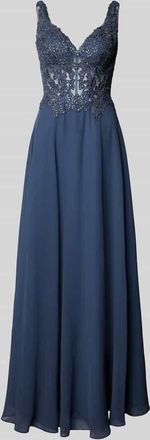 Luxuar Luxuar Abendkleid mit Spitzenbesatz in Rauchblau, Größe 38