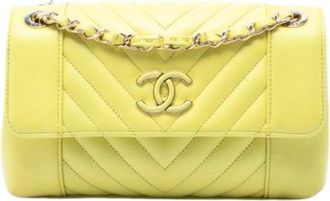 Chanel Pre-owned Vintage Flap Shoulder Bag - Dames - Vintage Schoudertas - Geel - ONE Size - Leer - Vintage