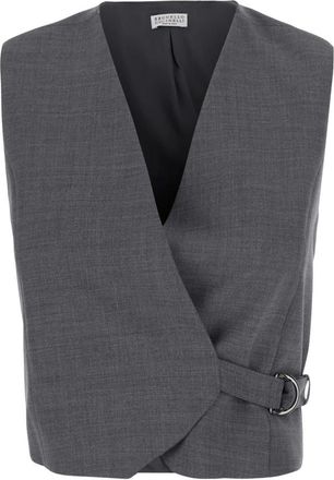 Brunello Cucinelli Luxe wollen vest met tropisch dessin - Dames - Bodywarmers - Grijs - S - Wol - Jassen