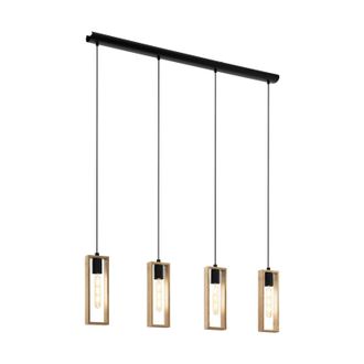 Loops Hanging Ceiling Pendant Light Black & Wood Frame 4 x 60W E27 Kitchen Island