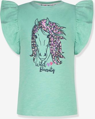 Salt And Pepper T-Shirt mit Pferde-Stickerei und Pailletten, Fl&uuml;gel&auml;rmel M&auml;dchen Salt and Pepperr hellgr&uuml;n