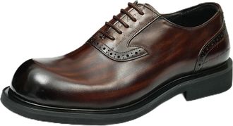 Generic Mens Low Block Heel Brogue Oxfords Lace Up Formal Shoes Round Toe Wedding Business Dress Shoes,Brown,7.5 UK