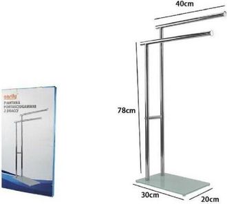 Trade Shop Trade Shop - Muebles De Toalla De Soporte Muebles De Ba&ntilde;o 2 Brazos Cromados Metal Base De Vidrio 59967