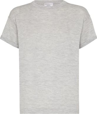 Brunello Cucinelli Kasjmier-Zijde Mix Grijs T-shirt Polo - Dames - T-shirts - Grijs - XL - Kasjmier - Tops