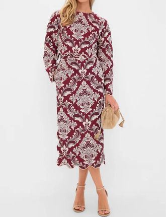 Farm Rio Bicolor Jacquard Waves Long Sleeve Top In Blush Pink Burgundy